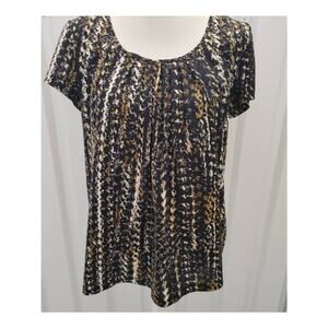 Villager Top Blouse Ruched Front Short Sleeve Pullover Lined Large